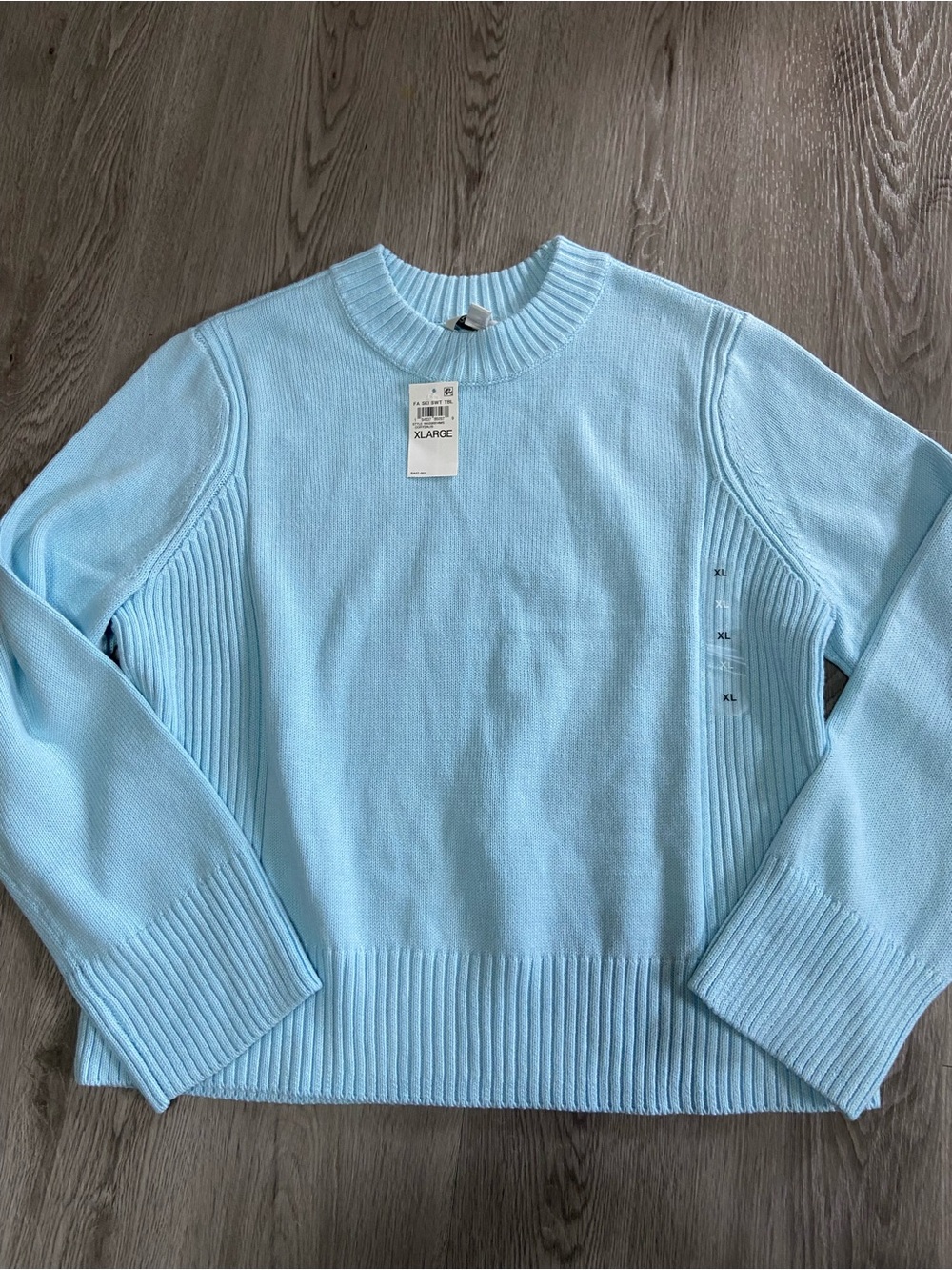 Light Blue Crewneck Sweater with Ribbed Trim